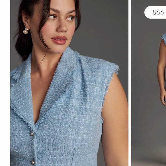 Anthropologie Maeve Sleeveless Tweed Blazer Mini Dress Light Blue NWT Size 10 - Picture 2 of 9